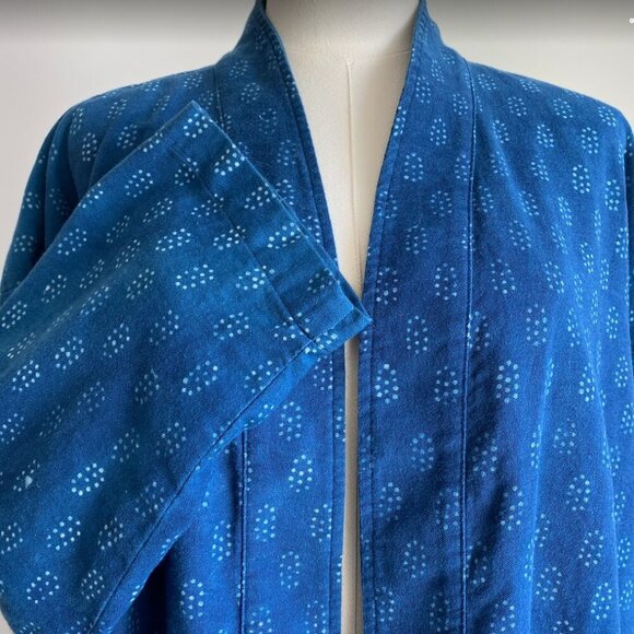 XL Eileen Fisher Kimono Jacket Block Printed Denim Organic Cotton - Picture 2 of 14